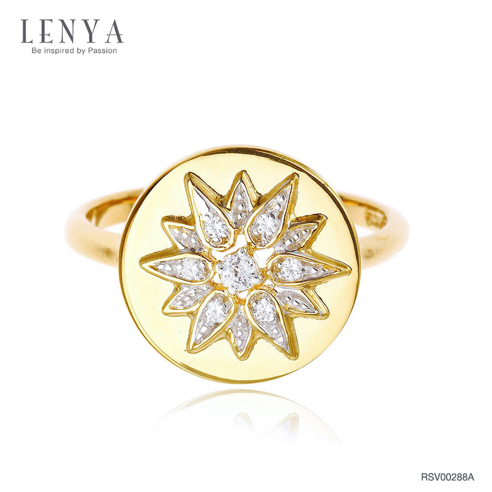 LENYA แหวนเงินแท้ 925 ชุบทอง 18k ดีไซน์ทรงดวงตะวัน แวววาวสะดุดตาด้วยเพชร CZ เกรดสูงคัดพิเศษ ให้ความรู้สึกหรูหรา เลอค่า เสริมลุคให้ดูสวยสง่า เก่ง มีพลัง แต่ยังน่าหลงใหลในแบบผู้หญิง