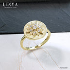 LENYA แหวนเงินแท้ 925 ชุบทองทอง 18k ดีไซน์ทรงดวงตะวัน แวววาวสะดุดตาด้วยเพชร CZ เกรดสูงคัดพิเศษ ให้ความรู้สึกหรูหรา เลอค่า เสริมลุคให้ดูสวยสง่า เก่ง มีพลัง แต่ยังน่าหลงใหลในแบบผู้หญิง