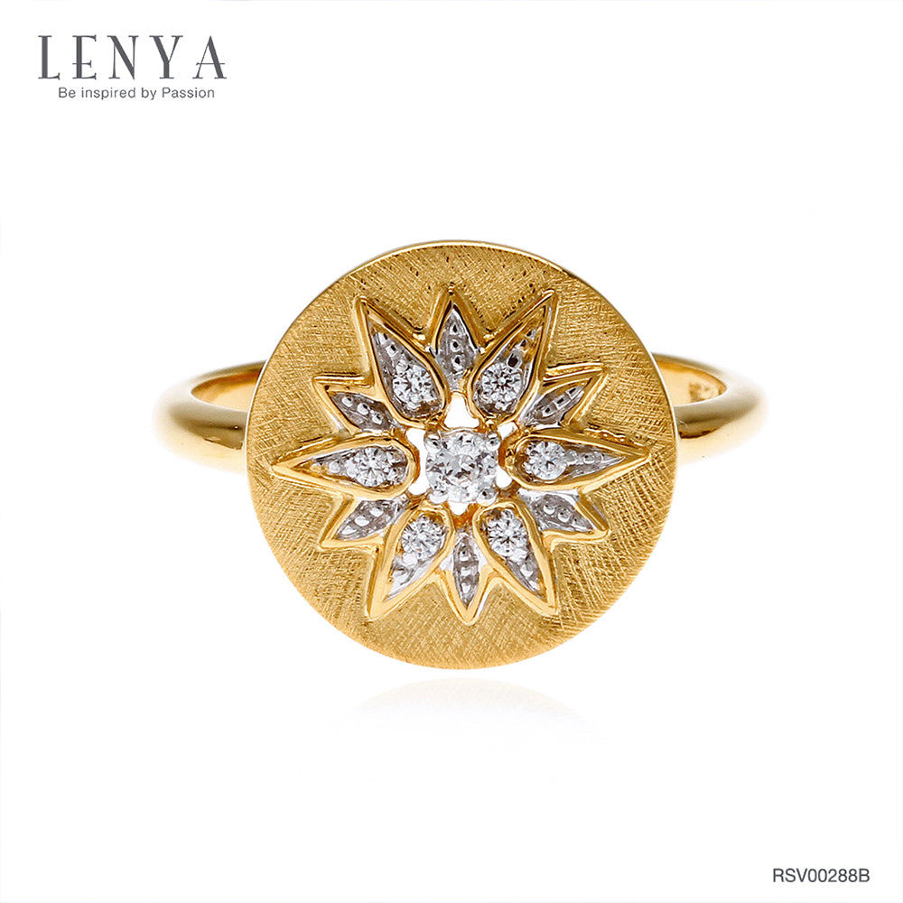 LENYA แหวนเงินแท้ 925 ชุบทองทอง 18k ดีไซน์ทรงดวงตะวัน แวววาวสะดุดตาด้วยเพชร CZ เกรดสูงคัดพิเศษ ให้ความรู้สึกหรูหรา เลอค่า เสริมลุคให้ดูสวยสง่า เก่ง มีพลัง แต่ยังน่าหลงใหลในแบบผู้หญิง