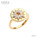 LENYA แหวนเงินแท้ 925 ชุบทองคำ 18k ดีไซน์ทรงดวงตะวัน แวววาวสะดุดตาด้วยโกเมน และเ พชร CZ เกรดสูงคัดพิเศษ ให้ความรู้สึกหรูหรา เลอค่า เสริมลุคให้ดูสวยสง่า เก่ง มีพลัง แต่ยังน่าหลงใหลในแบบผู้หญิง