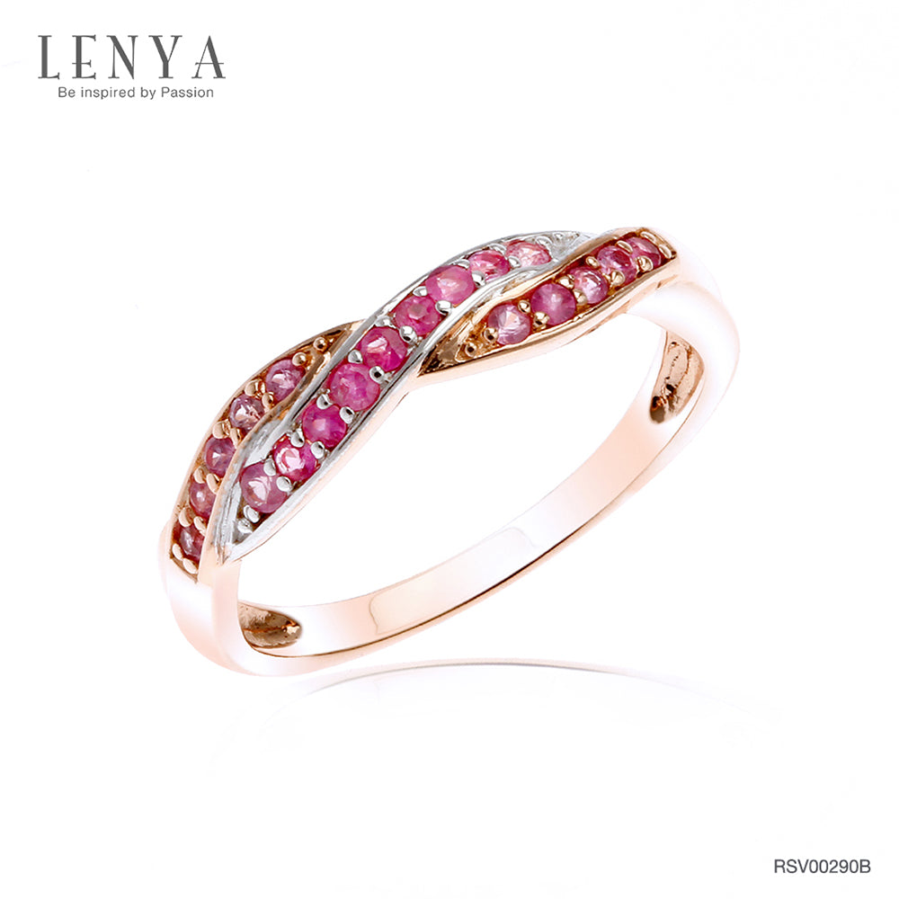 LENYA แหวนเงินแท้ 925 ประดับพลอยสีแดง ทับทิม (Ruby) และสีชมพู พิ้งแซฟไปร์ (Pink sapphire )  ชุบสองสีด้วยพิ้งโกลด์และทองขาว ดีไซน์สุดเก๋ เพิ่มเสน่ห์ให้กับเรียวนิ้วของคุณ