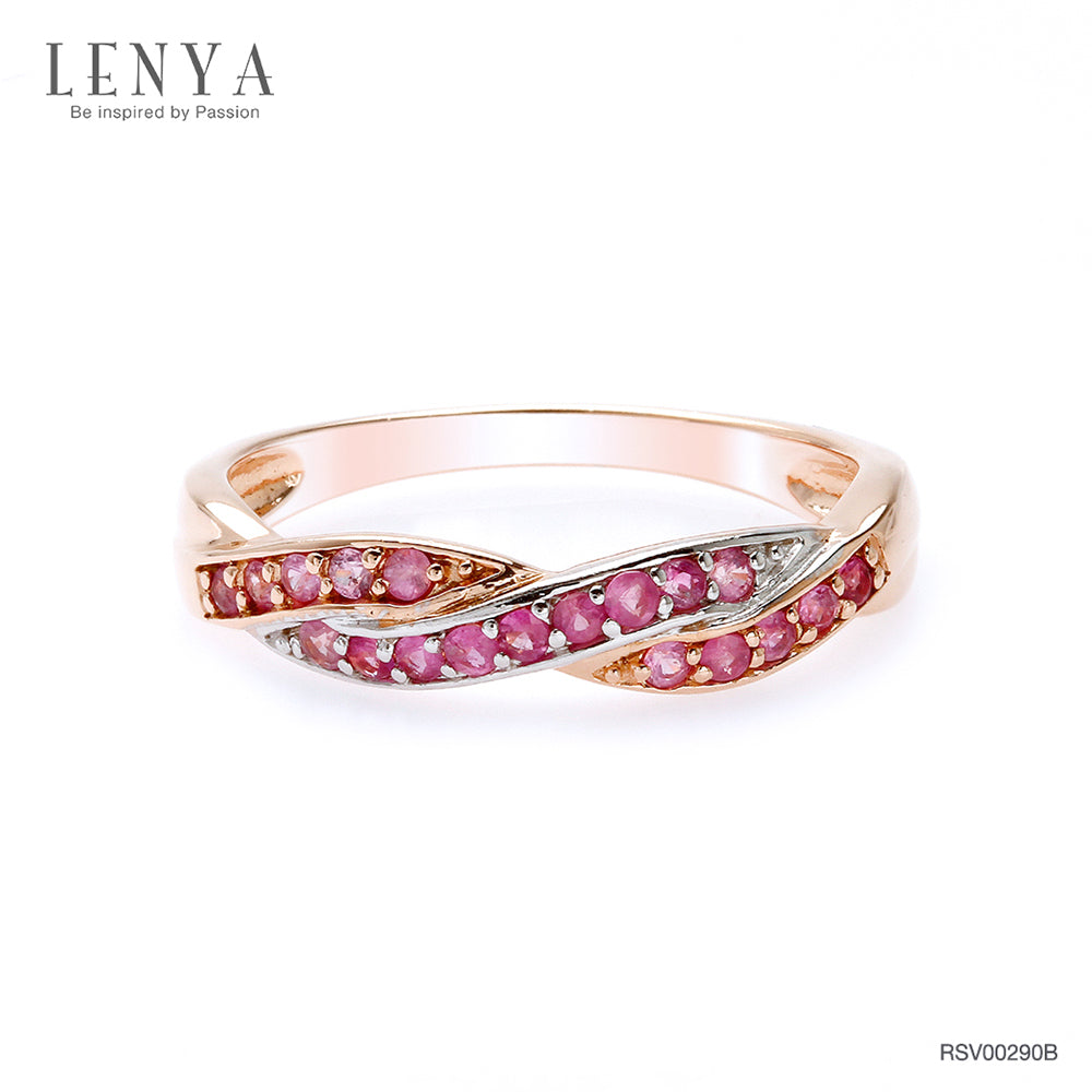 LENYA แหวนเงินแท้ 925 ประดับพลอยสีแดง ทับทิม (Ruby) และสีชมพู พิ้งแซฟไปร์ (Pink sapphire )  ชุบสองสีด้วยพิ้งโกลด์และทองขาว ดีไซน์สุดเก๋ เพิ่มเสน่ห์ให้กับเรียวนิ้วของคุณ