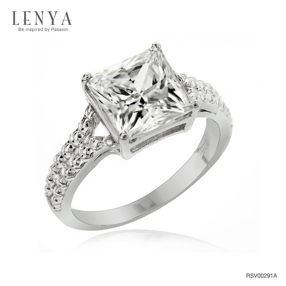 LENYA แหวน CZ จาก SWAROVSKI เสริมบุคลิกความหรูหรา ขนาด 6 มิล ตัวเรือนเงินแท้925 ชุบทองคำขาว