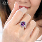 LENYA แหวนพลอยอเมทิสต์ เสริมความสงบใจ มีสติ มั่งคั่ง ขนาด 10x8 มิล ตัวเรือนเงินแท้925 ชุบทองคำขาว