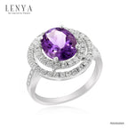 LENYA แหวนพลอยอเมทิสต์ เสริมความสงบใจ มีสติ มั่งคั่ง ขนาด 10x8 มิล ตัวเรือนเงินแท้925 ชุบทองคำขาว