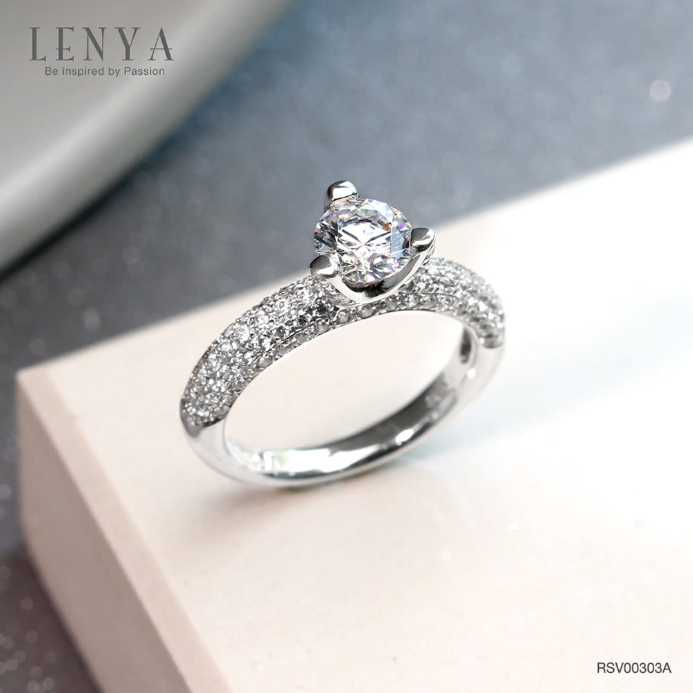 LENYA แหวน CZ Diamondlike เสริมบุคลิกและความมั่นใจ ขนาด 6 มิล ตัวเรือนเงินแท้925 ชุบทองคำขาว