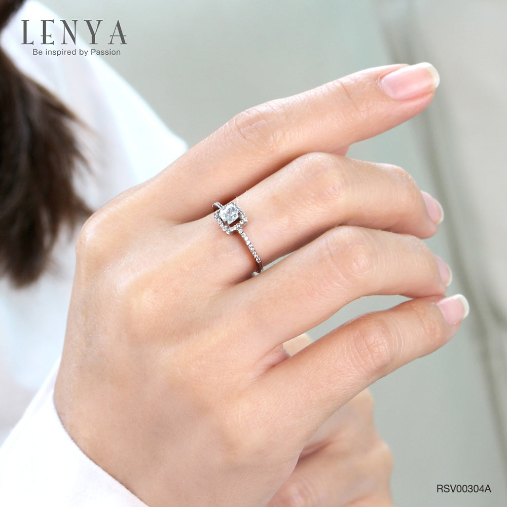 LENYA แหวน CZ Diamondlike เสริมบุคลิกและความมั่นใจ ขนาด 4 มิล ตัวเรือนเงินแท้925 ชุบทองคำขาว