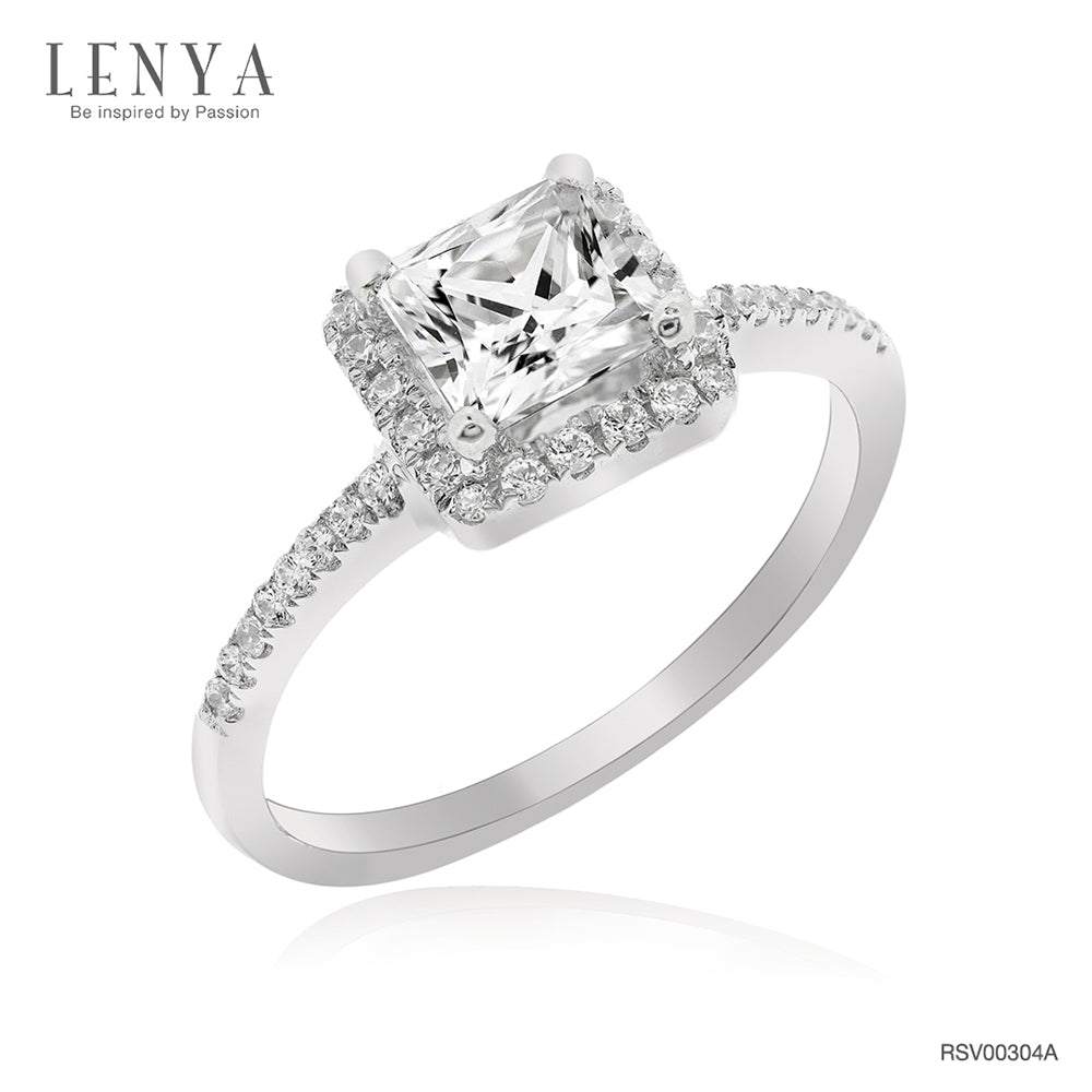 LENYA แหวน CZ Diamondlike เสริมบุคลิกและความมั่นใจ ขนาด 4 มิล ตัวเรือนเงินแท้925 ชุบทองคำขาว