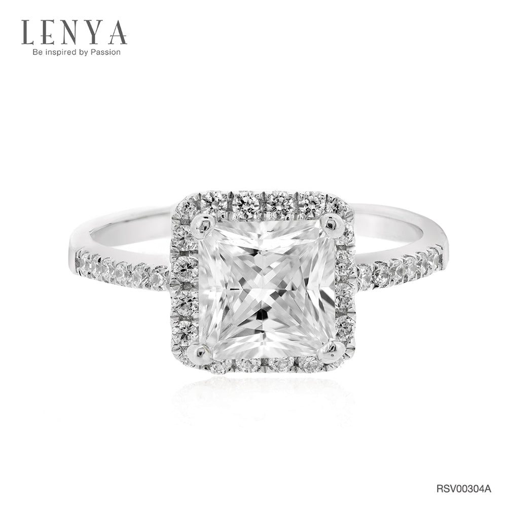 LENYA แหวน CZ Diamondlike เสริมบุคลิกและความมั่นใจ ขนาด 4 มิล ตัวเรือนเงินแท้925 ชุบทองคำขาว