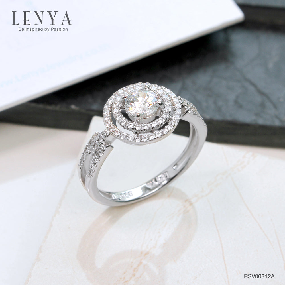 LENYA แหวนเพชร DiamondLike เพชรรูปทรงกลมซ้อนกันถึง 3 ชั้น บนตัวเรือนเงินแท้ชุบทองคำขาว