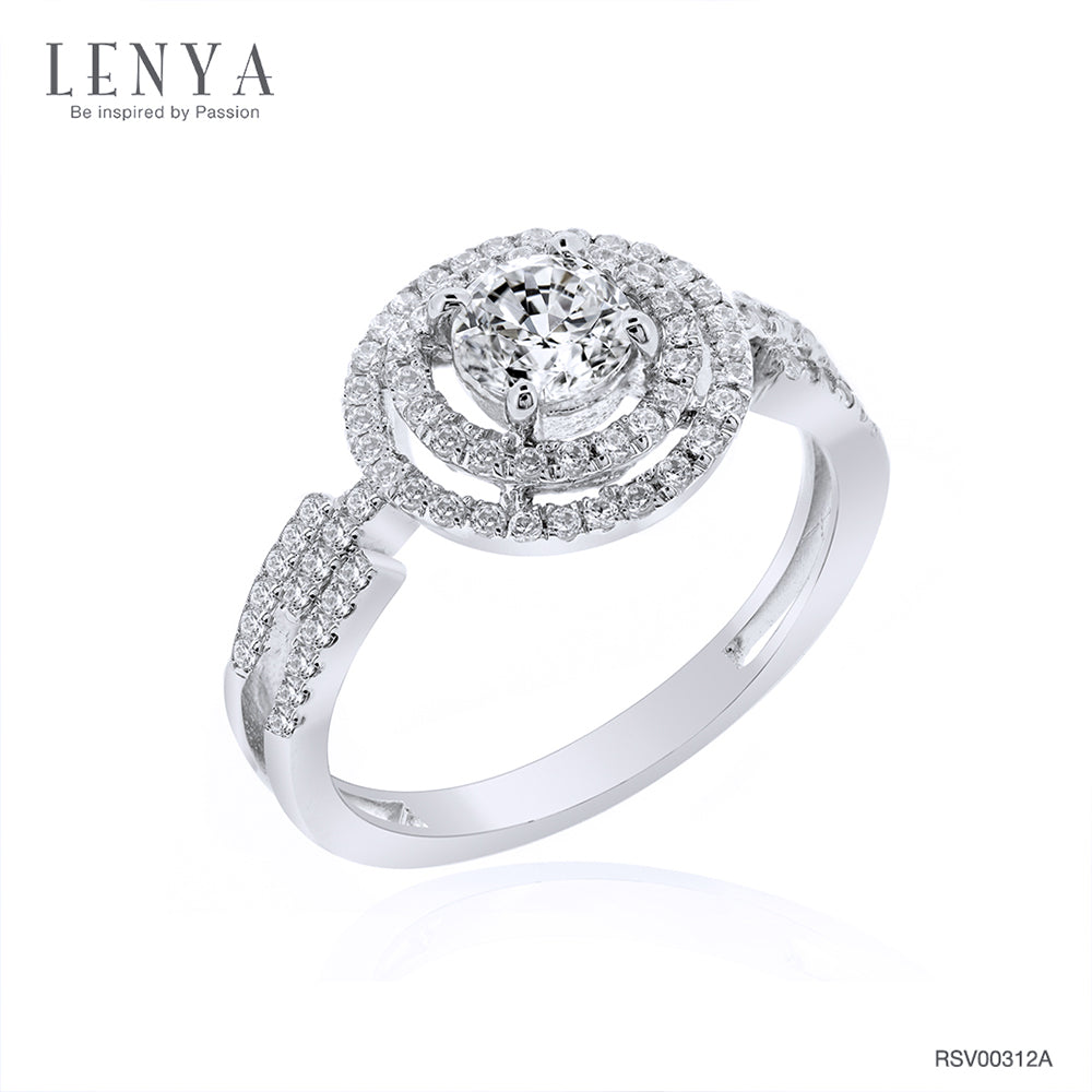 LENYA แหวนเพชร DiamondLike เพชรรูปทรงกลมซ้อนกันถึง 3 ชั้น บนตัวเรือนเงินแท้ชุบทองคำขาว