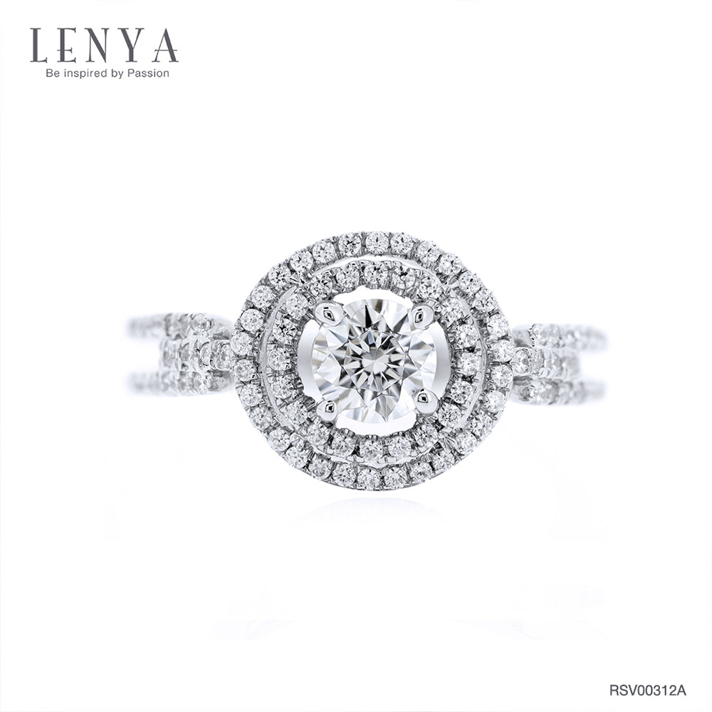 LENYA แหวนเพชร DiamondLike เพชรรูปทรงกลมซ้อนกันถึง 3 ชั้น บนตัวเรือนเงินแท้ชุบทองคำขาว