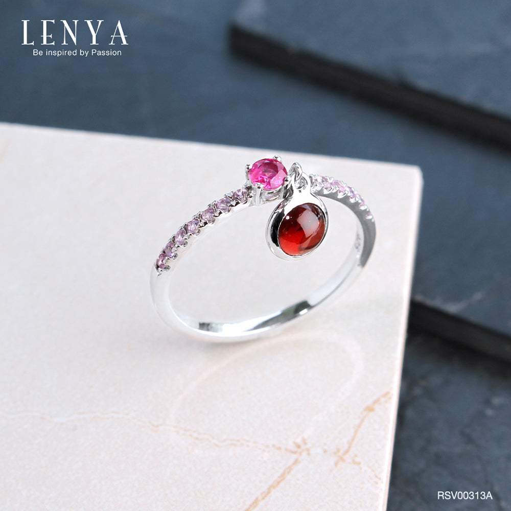 LENYA แหวนทับทิม เสริมด้านพลังรัก กล้าหาญ มั่นใจ ขนาด 3 มิล ตัวเรือนเงินแท้925 ชุบทองคำขาว