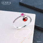 LENYA แหวนทับทิม เสริมด้านพลังรัก กล้าหาญ มั่นใจ ขนาด 3 มิล ตัวเรือนเงินแท้925 ชุบทองคำขาว
