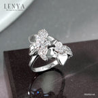 LENYA แหวน คิวบิกเซอร์โคเนีย (Cubic Zirconia) ตัวเรือนเงินแท้ 925 ชุบทองคำขาว ดีไซน์กลีบดอกไม้ เพิ่มความโดดเด่นให้พลอย