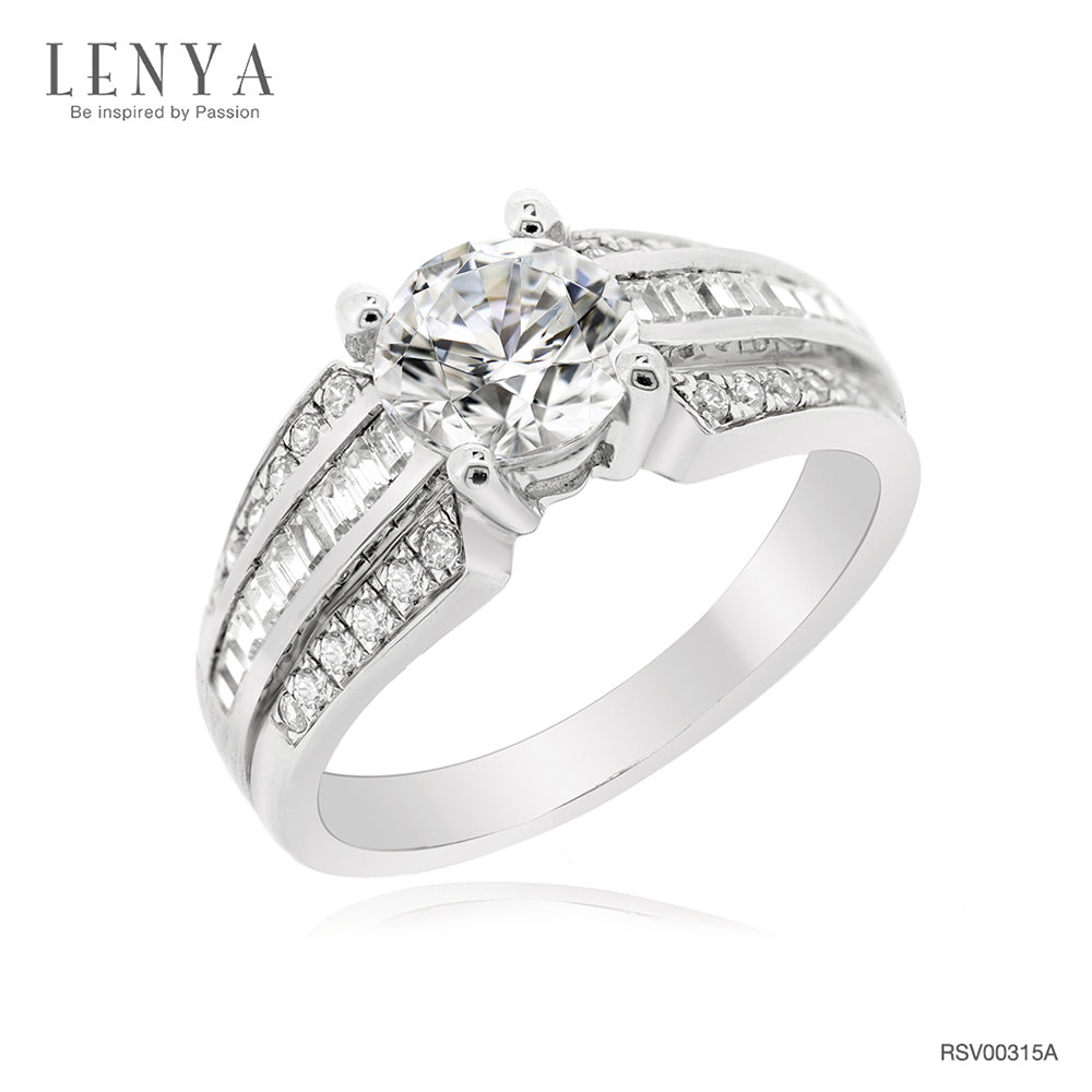 LENYA แหวน CZ Diamondlike เสริมบุคลิกและความมั่นใจ ขนาด 6.5 มิล ตัวเรือนเงินแท้925 ชุบทองคำขาว