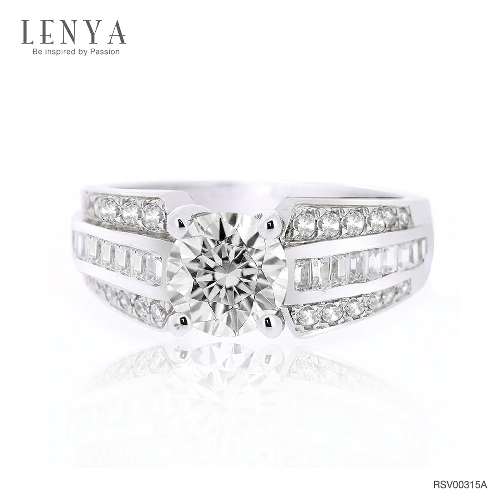 LENYA แหวน CZ Diamondlike เสริมบุคลิกและความมั่นใจ ขนาด 6.5 มิล ตัวเรือนเงินแท้925 ชุบทองคำขาว