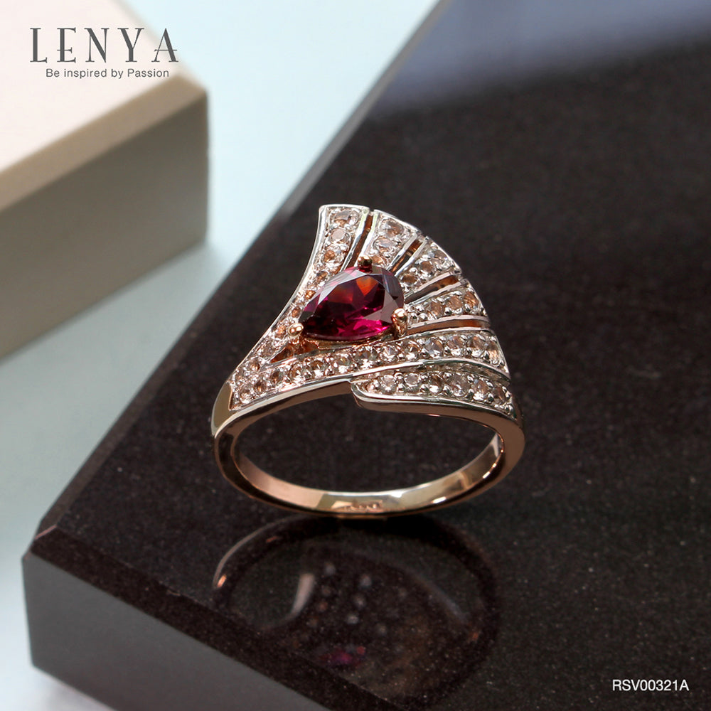 LENYA แหวนพลอยโรโดไลท์ เสริมความรัก ความสัมพันธ์ ขนาด 7x5 มิล ตัวเรือนเงินแท้925 ชุบพิงค์โกลด์