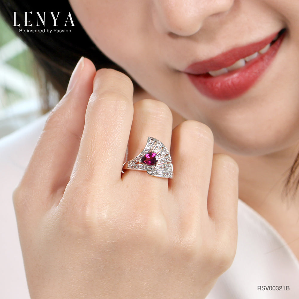 LENYA แหวนพลอยโรโดไลท์ เสริมความรัก ความสัมพันธ์ ขนาด 7x5 มิล ตัวเรือนเงินแท้925 ชุบพิงค์โกลด์