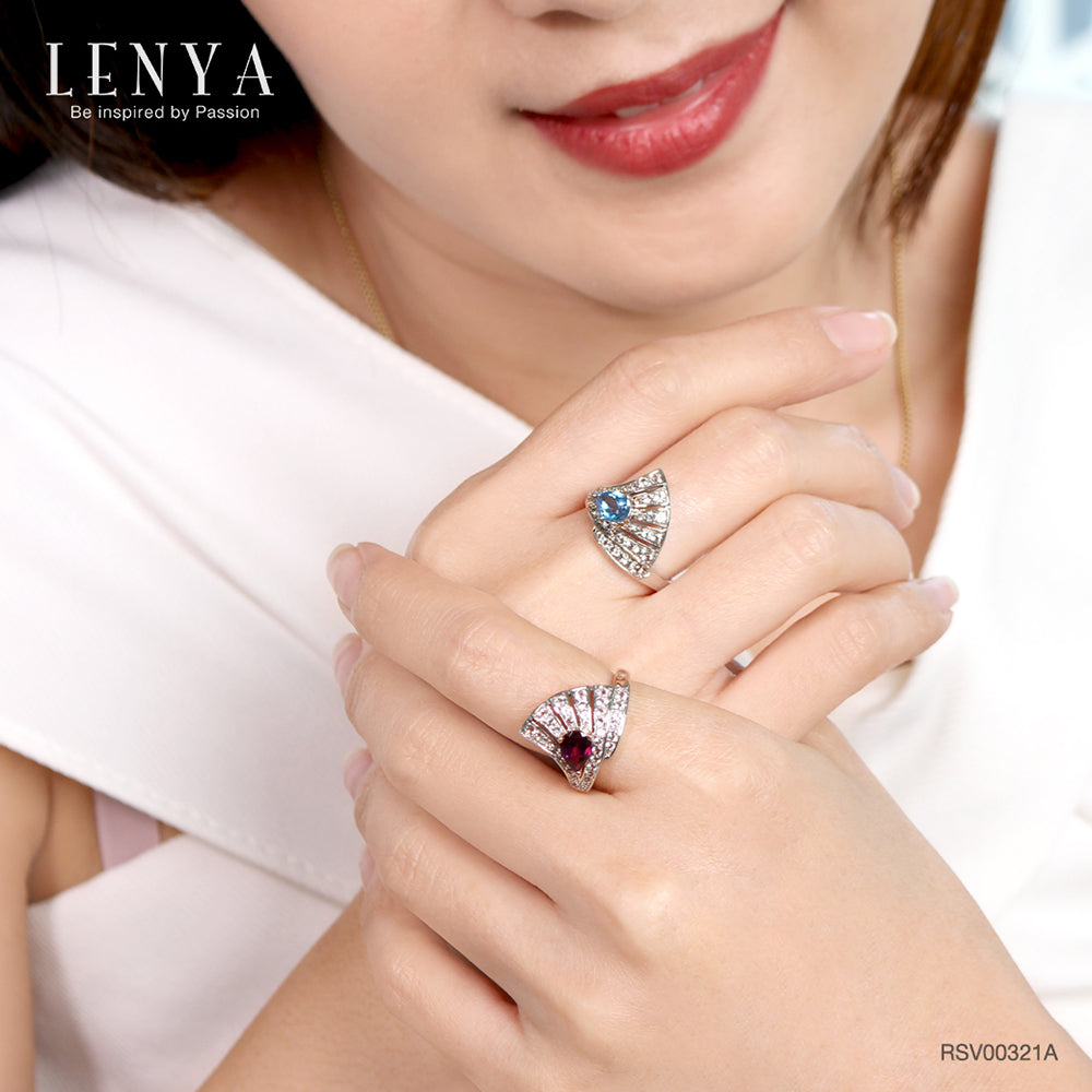 LENYA แหวนพลอยโรโดไลท์ เสริมความรัก ความสัมพันธ์ ขนาด 7x5 มิล ตัวเรือนเงินแท้925 ชุบพิงค์โกลด์