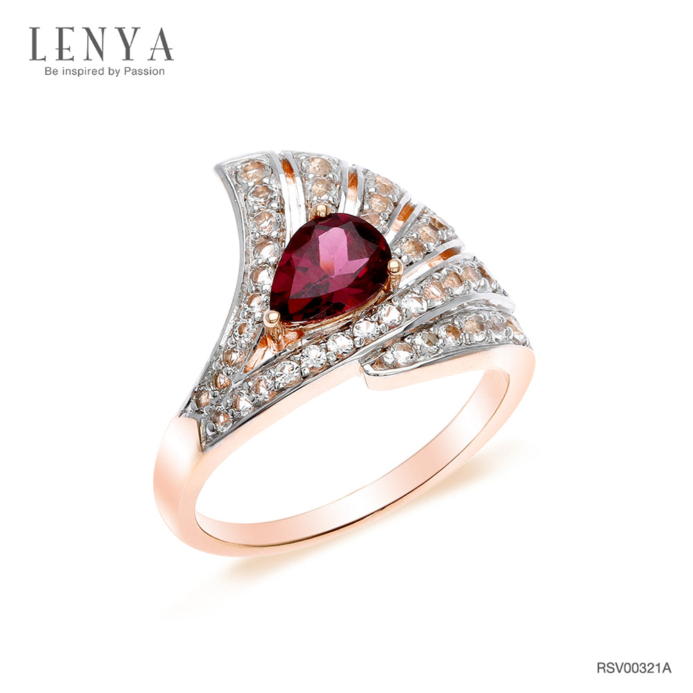 LENYA แหวนพลอยโรโดไลท์ เสริมความรัก ความสัมพันธ์ ขนาด 7x5 มิล ตัวเรือนเงินแท้925 ชุบพิงค์โกลด์