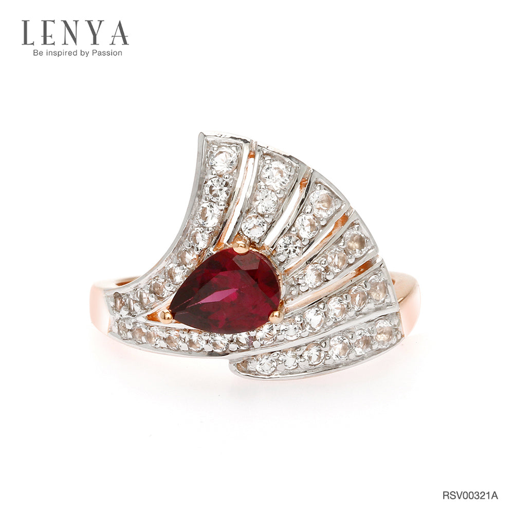 LENYA แหวนพลอยโรโดไลท์ เสริมความรัก ความสัมพันธ์ ขนาด 7x5 มิล ตัวเรือนเงินแท้925 ชุบพิงค์โกลด์