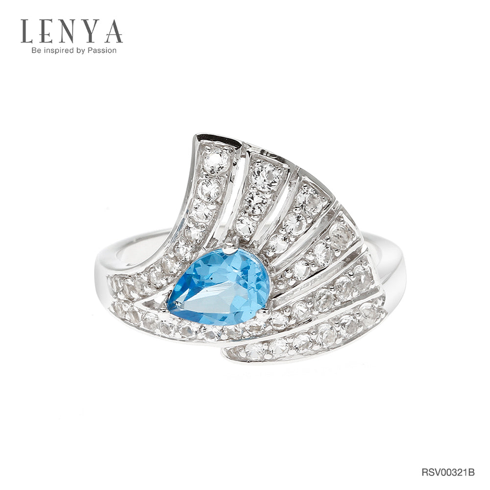 LENYA แหวนพลอยบลูโทแพซ เสริมความมั่นใจ ชัดเจน ปัญญา ขนาด 7x5 มิล ตัวเรือนเงินแท้925 ชุบทองคำขาว
