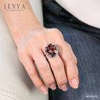 LENYA แหวนพลอยโกเมน เสริมด้านใจแกร่ง สำเร็จ มั่นคง ขนาด 7x5 มิล ตัวเรือนเงินแท้ 925 ชุบทองคำขาว