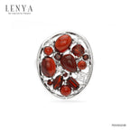 LENYA แหวนพลอยโกเมน เสริมด้านใจแกร่ง สำเร็จ มั่นคง ขนาด 7x5 มิล ตัวเรือนเงินแท้ 925 ชุบทองคำขาว