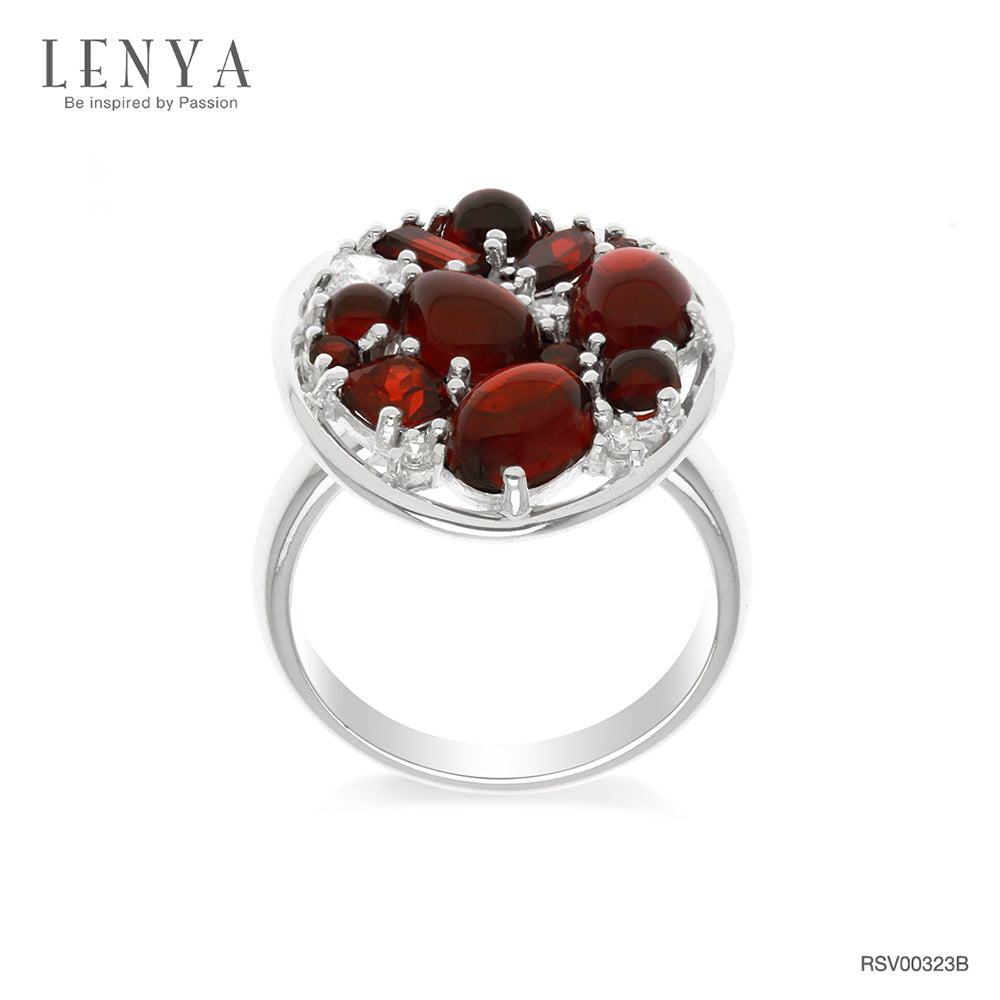 LENYA แหวนพลอยโกเมน เสริมด้านใจแกร่ง สำเร็จ มั่นคง ขนาด 7x5 มิล ตัวเรือนเงินแท้925 ชุบทองคำขาว