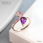 LENYA แหวนเงินแท้ 925 ดีไซน์เรียบหรูประดับพลอยทรงหยดน้ำสีม่วง อะเมทิสต์(Amethyst) และแซฟไฟร์สีชมพู(Pink Sapphire)  ชุบทองชมพู