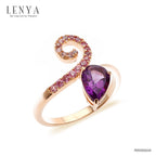 LENYA แหวนเงินแท้ 925 ดีไซน์เรียบหรูประดับพลอยทรงหยดน้ำสีม่วง อะเมทิสต์(Amethyst) และแซฟไฟร์สีชมพู(Pink Sapphire)  ชุบทองชมพู