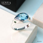 LENYA แหวนพลอยบลูโทแพซ เสริมความมั่นใจ ชัดเจน ปัญญา ขนาด 12x8 มิล ตัวเรือนเงินแท้925 ชุบทองคำขาว