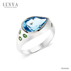 LENYA แหวนพลอยบลูโทแพซ เสริมความมั่นใจ ชัดเจน ปัญญา ขนาด 12x8 มิล ตัวเรือนเงินแท้925 ชุบทองคำขาว