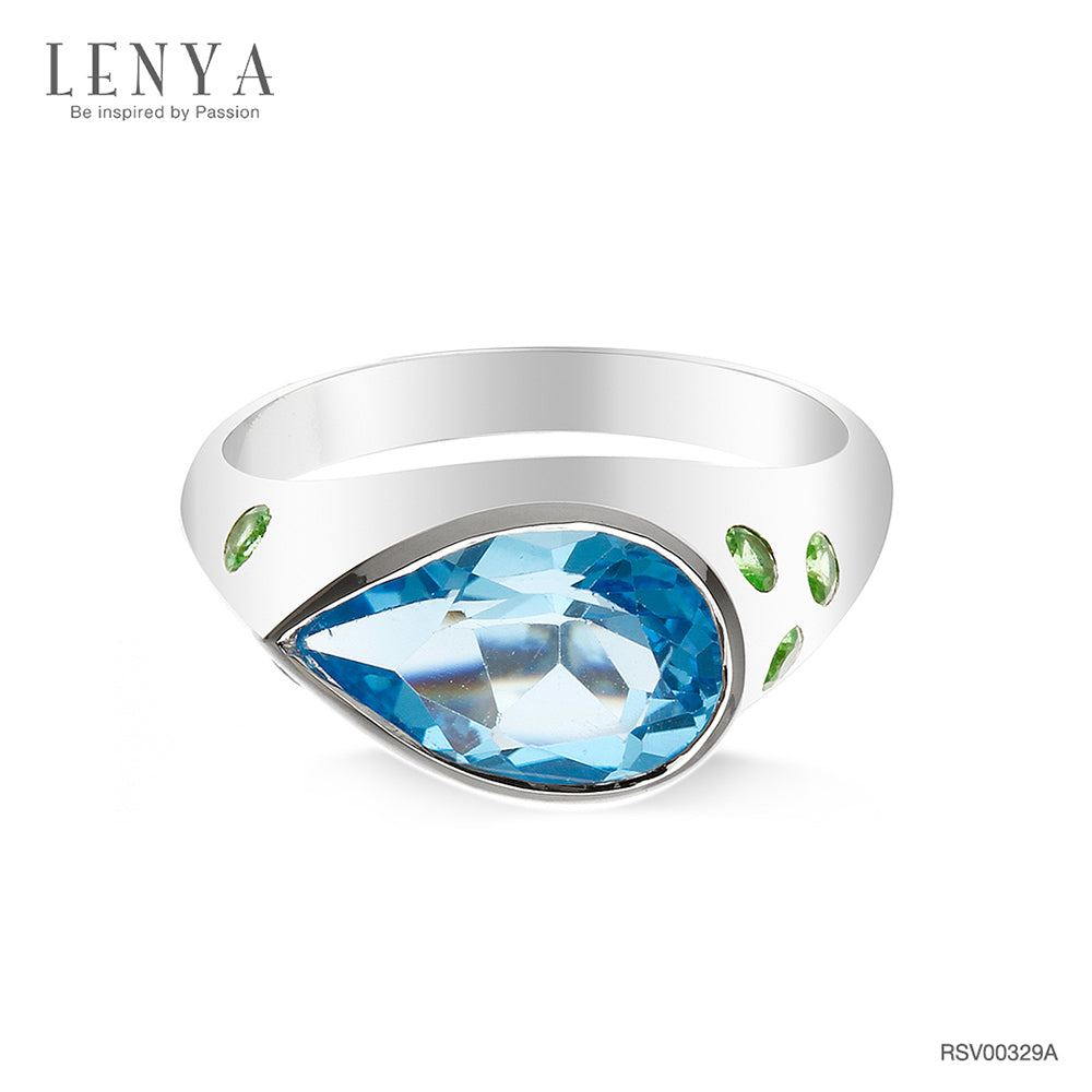 LENYA แหวนพลอยบลูโทแพซ เสริมความมั่นใจ ชัดเจน ปัญญา ขนาด 12x8 มิล ตัวเรือนเงินแท้925 ชุบทองคำขาว