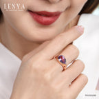 LENYA แหวนอเมทีสต์ (Amethyst)  สีม่วง ทรงหยดน้ำ ประดับด้วยซาโวไรท์ ตัวเรือนเงินแท้ 925 ชุบทองสีชมพู พิ้งโกลด์