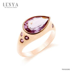 LENYA แหวนอเมทีสต์ (Amethyst)  สีม่วง ทรงหยดน้ำ ประดับด้วยซาโวไรท์ ตัวเรือนเงินแท้ 925 ชุบทองสีชมพู พิ้งโกลด์