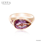 LENYA แหวนอเมทีสต์ (Amethyst)  สีม่วง ทรงหยดน้ำ ประดับด้วยซาโวไรท์ ตัวเรือนเงินแท้ 925 ชุบทองสีชมพู พิ้งโกลด์