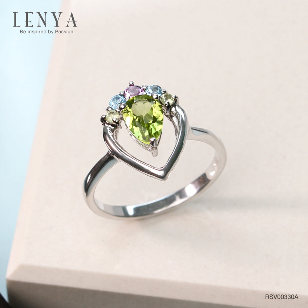 LENYA แหวนเงินแท้ ดีไซน์หยุดน้ำ ประดับพลอยอเมทิสต์ (Amethyst) บลูโทแพซ (Blue Topaz) เพอริดอท (Peridot)