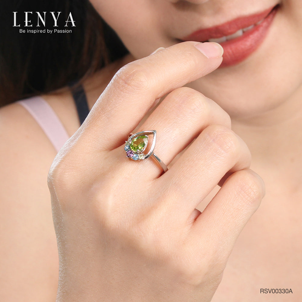 LENYA แหวนเงินแท้ ดีไซน์หยุดน้ำ ประดับพลอยอเมทิสต์ (Amethyst) บลูโทแพซ (Blue Topaz) เพอริดอท (Peridot)