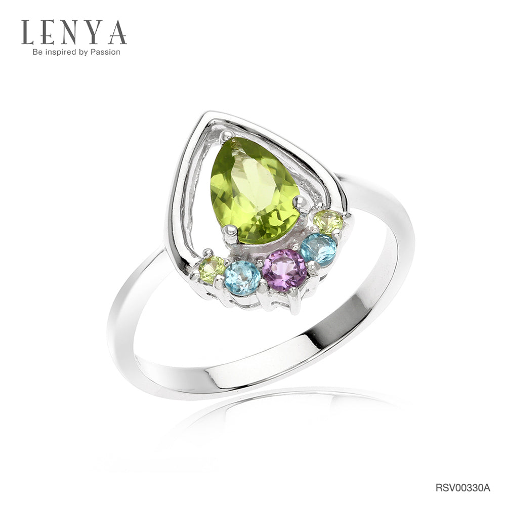 LENYA แหวนเงินแท้ ดีไซน์หยุดน้ำ ประดับพลอยอเมทิสต์ (Amethyst) บลูโทแพซ (Blue Topaz) เพอริดอท (Peridot)