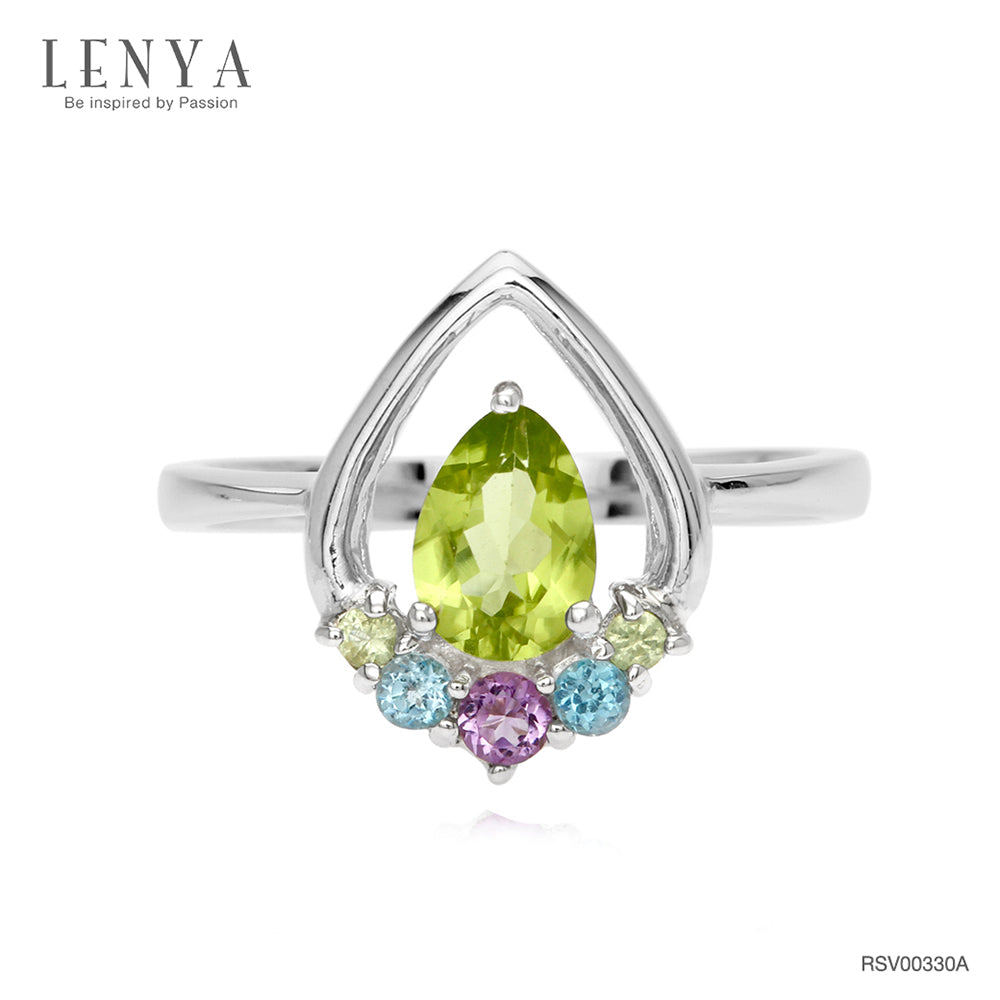 LENYA แหวนเงินแท้ ดีไซน์หยุดน้ำ ประดับพลอยอเมทิสต์ (Amethyst) บลูโทแพซ (Blue Topaz) เพอริดอท (Peridot)