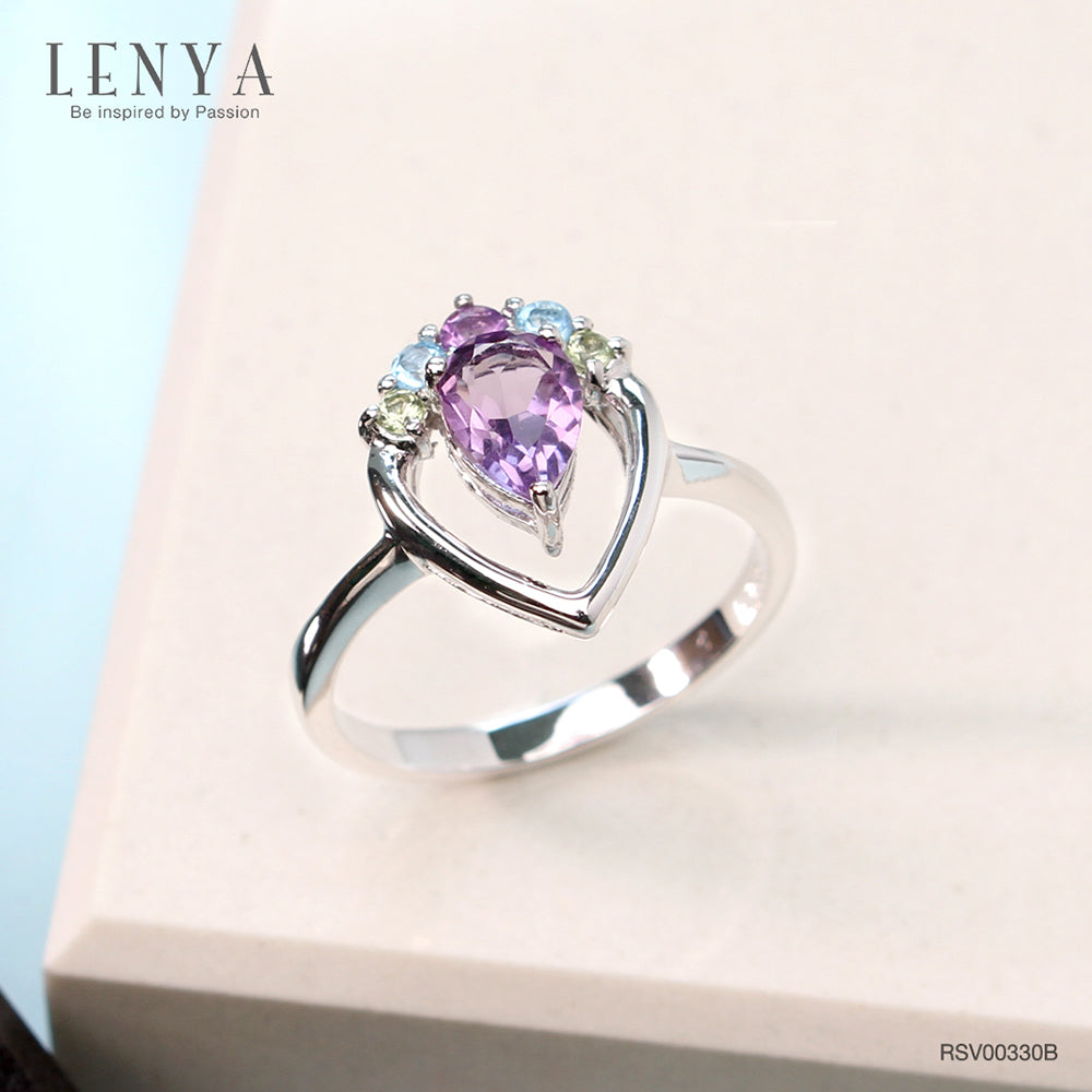 LENYA แหวนพลอยอเมทิสต์ เสริมความสงบใจ มีสติ มั่งคั่ง ขนาด 7x5 มิล ตัวเรือนเงินแท้925 ชุบทองคำขาว