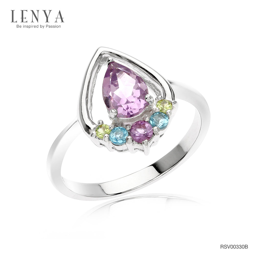 LENYA แหวนพลอยอเมทิสต์ เสริมความสงบใจ มีสติ มั่งคั่ง ขนาด 7x5 มิล ตัวเรือนเงินแท้925 ชุบทองคำขาว