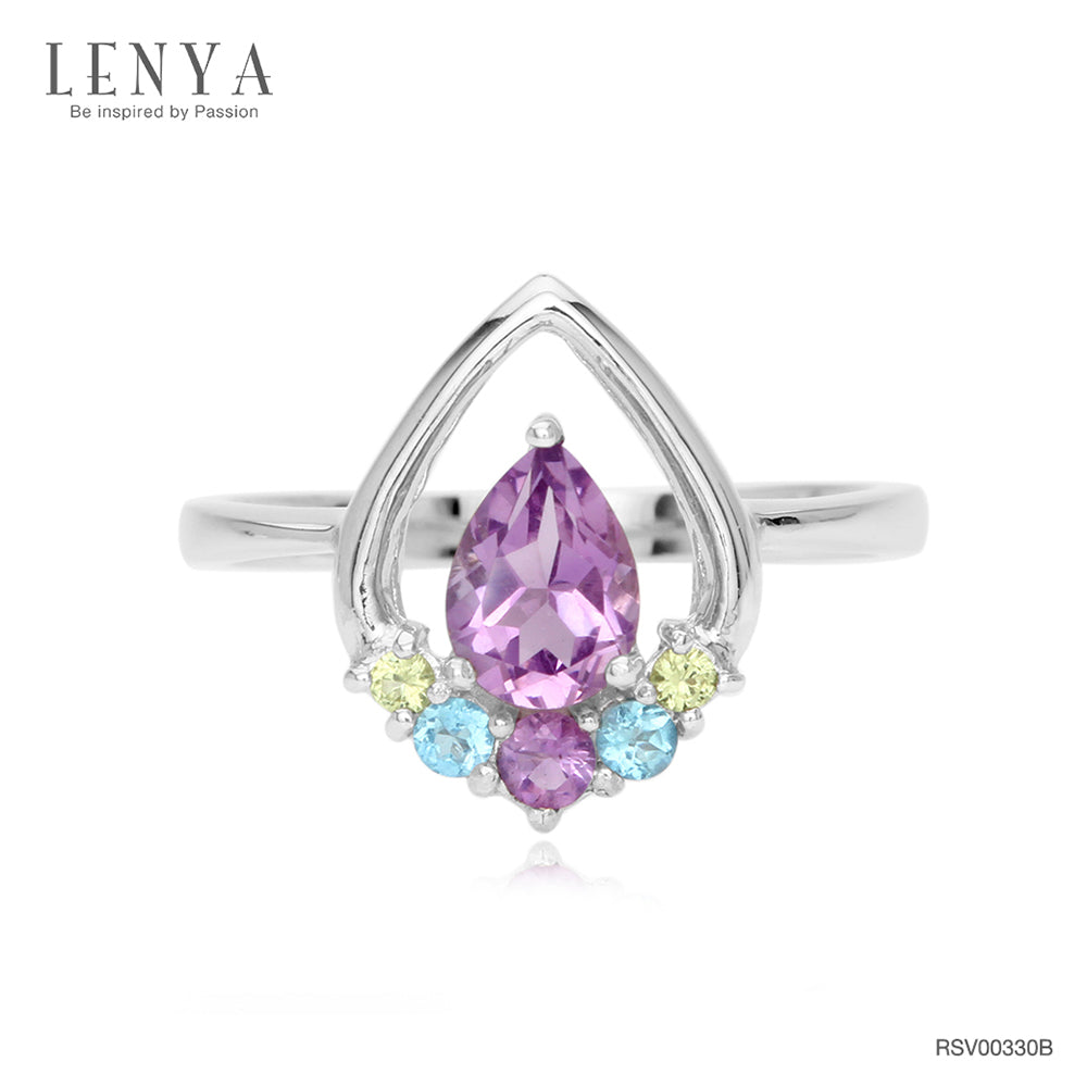 LENYA แหวนพลอยอเมทิสต์ เสริมความสงบใจ มีสติ มั่งคั่ง ขนาด 7x5 มิล ตัวเรือนเงินแท้925 ชุบทองคำขาว