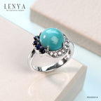 LENYA แหวนหินเทอร์ควอยส์ เสริมพลังอำนาจและสติปัญญา ขนาด 10 มิล ตัวเรือนเงินแท้925 ชุบทองคำขาว
