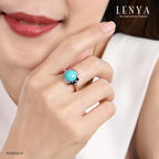 LENYA แหวนหินเทอร์ควอยส์ เสริมพลังอำนาจและสติปัญญา ขนาด 10 มิล ตัวเรือนเงินแท้925 ชุบทองคำขาว