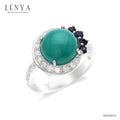 LENYA แหวนหินเทอร์ควอยส์ เสริมพลังอำนาจและสติปัญญา ขนาด 10 มิล ตัวเรือนเงินแท้925 ชุบทองคำขาว