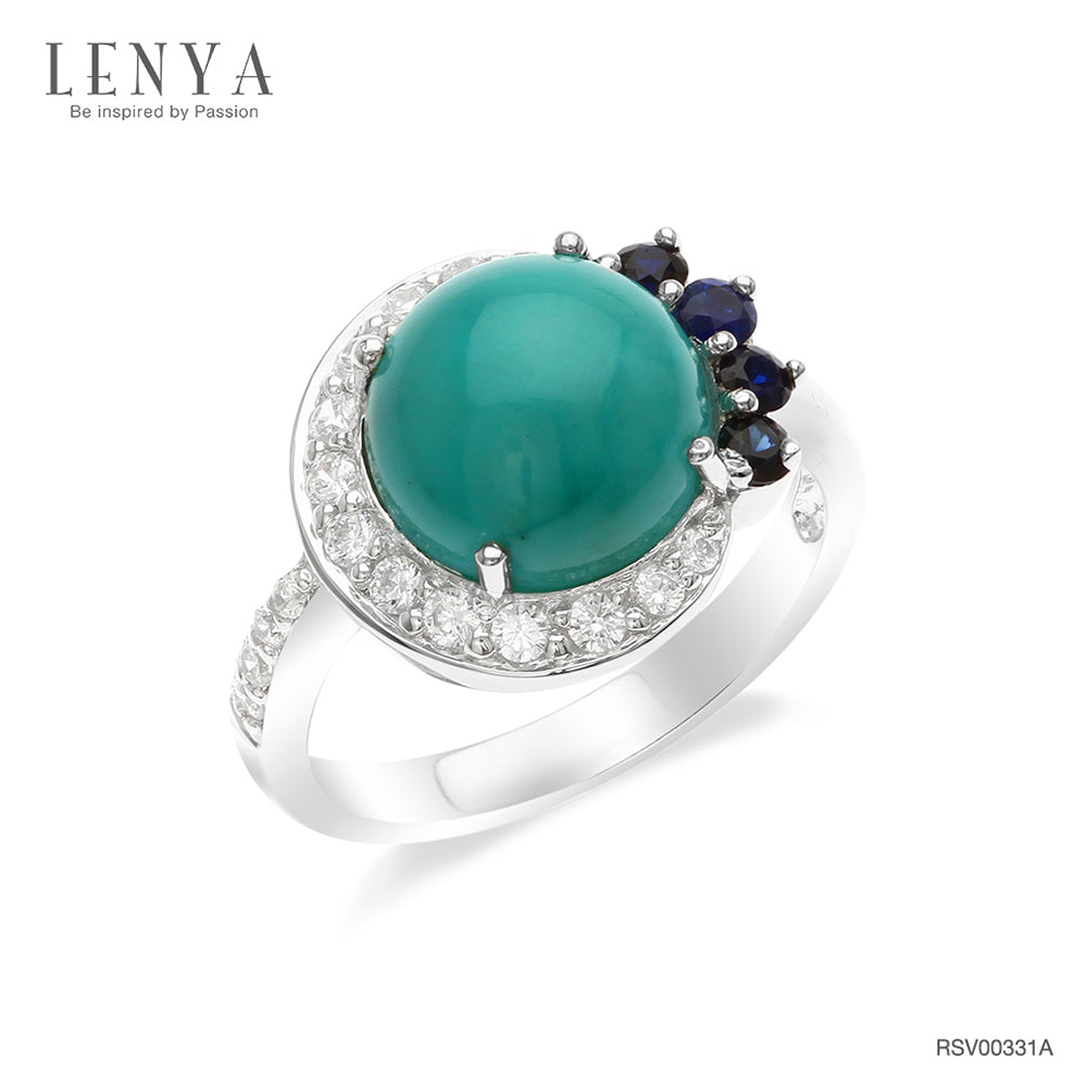LENYA แหวนหินเทอร์ควอยส์ เสริมพลังอำนาจและสติปัญญา ขนาด 10 มิล ตัวเรือนเงินแท้925 ชุบทองคำขาว