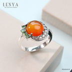 LENYA แหวนคาเนเลี่ยน เสริมความสุข ความกล้า พลังบวก ขนาด 10 มิล ตัวเรือนเงินแท้925 ชุบทองคำขาว